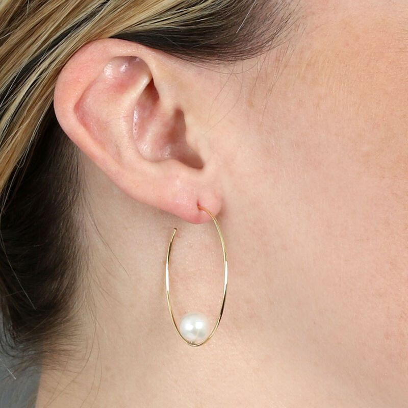 Balanced Cultured Pearl Hoop Earrings 14K image number 1