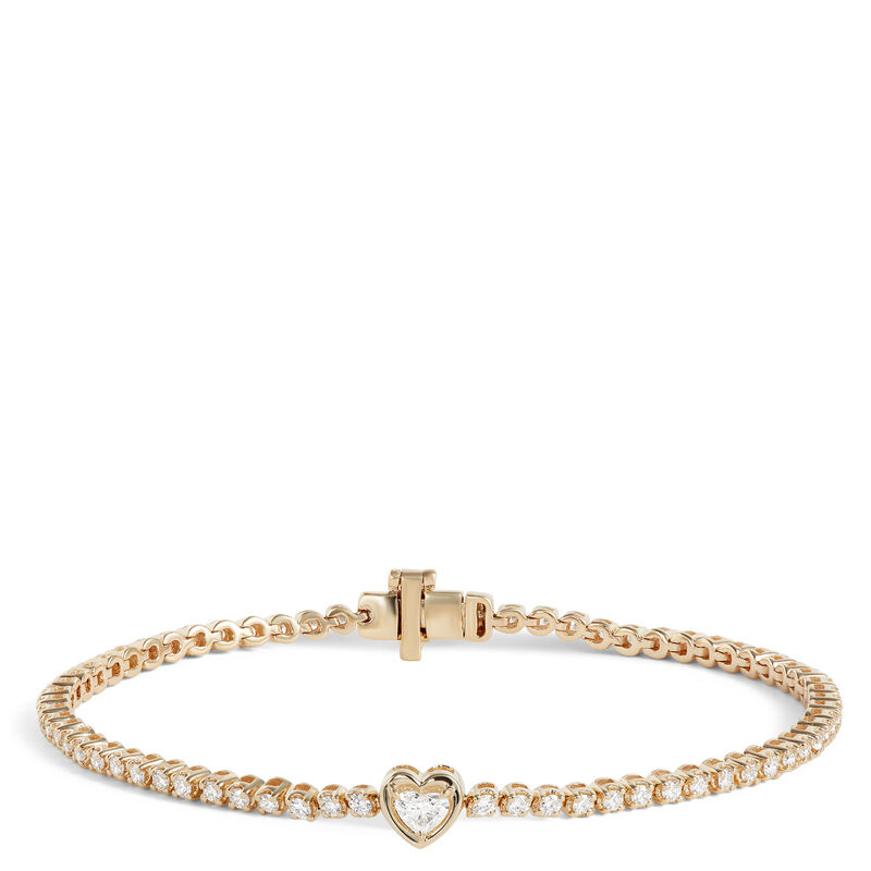 7-Inch Diamond Bracelet With Heart Center, 14K Yellow Gold image number 0