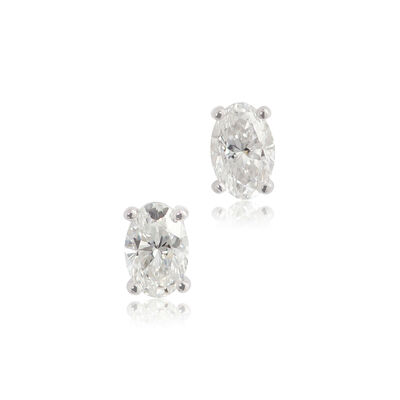 Oval Diamond Studs, 1/2 Carat Total Weight, 14K, White Gold