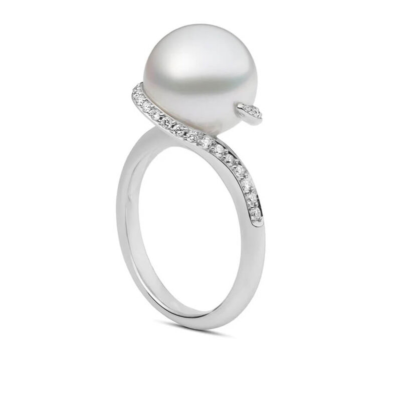Mikimoto Twist White South Sea Cultured Pearl & Diamond Ring 18K image number 1
