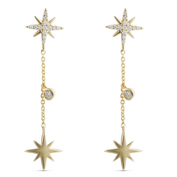Star Cluster Diamond Dangle Earrings, 14k Yellow Gold