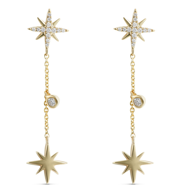 Star Cluster Diamond Dangle Earrings, 14k Yellow Gold image number 0