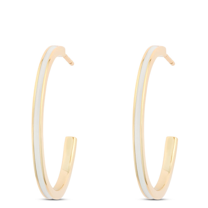 Toscano White Enamel Hoop Earrings, 14k Yellow Gold image number 0