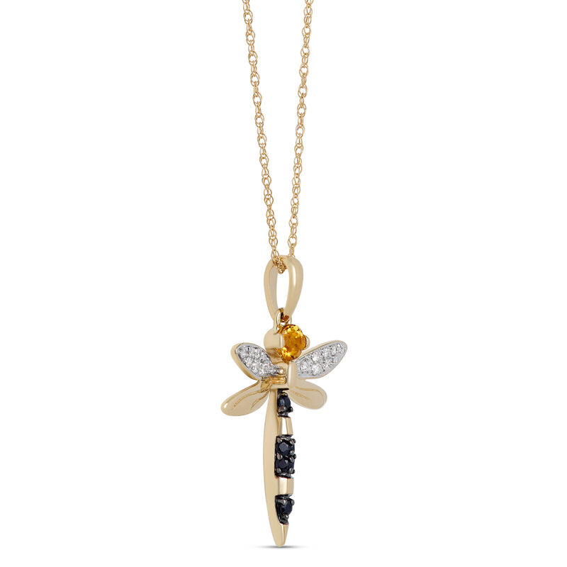 Gemstone Dragonfly Pendant, 14K Yellow Gold image number 1