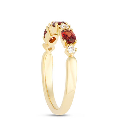 Classic Oval Garnet and Diamond Ring, 0.15 Carat Total Weight, 14K Yellow Gold