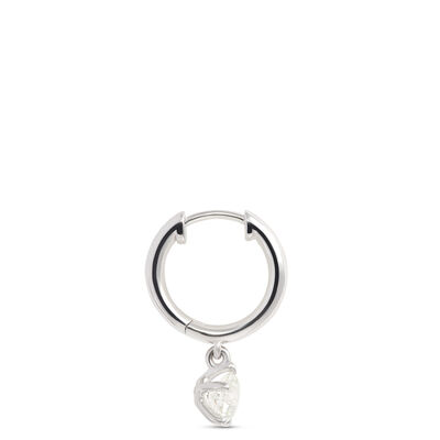 Huggie Hoops With Diamond Drops, 18K White Gold