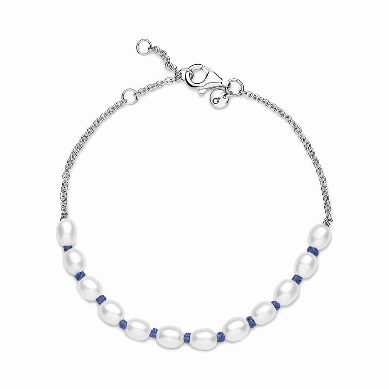 Freshwater Cultured Pearl Blue Cord Chain Bracelet image number 2