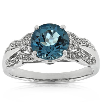 Blue Topaz & Diamond Ring 14K