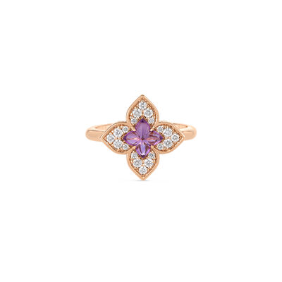 Roberto Coin 18K Rose Gold Venetian Princess Carnival Pave Diamond And Amethyst Small Flower Ring