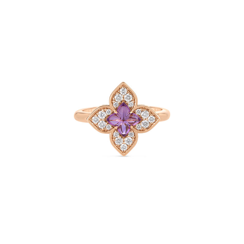 Roberto Coin 18K Rose Gold Venetian Princess Carnival Pave Diamond And Amethyst Small Flower Ring image number 0