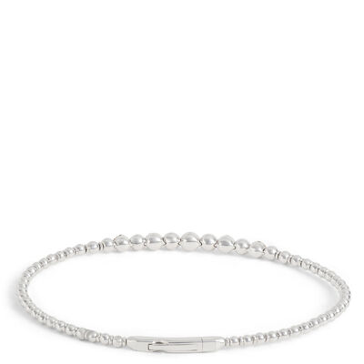 Flexy Bead Bangle with Diamond Cluster Stations, 14K White Gold