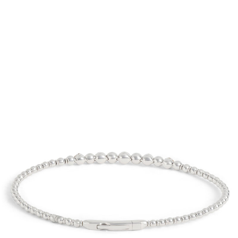 Flexy Bead Bangle with Diamond Cluster Stations, 14K White Gold image number 1