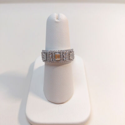 Baguette and Round Diamond Band, 14K White Gold