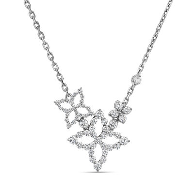 Roberto Coin 18K White Gold Diamond Princess Triple Flower Necklace