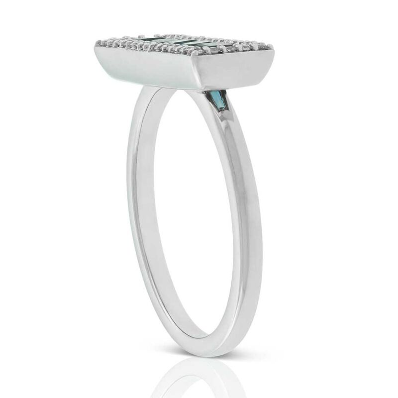 Blue Topaz & Diamond Rectangle Ring 14K image number 2