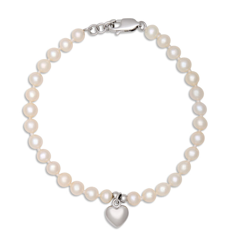 Stainless Steel Baby Pearl Bracelet with Puff Heart image number 0