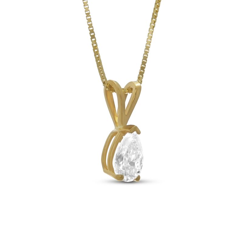 Pear Shaped Solitaire Diamond Pendant, 14K Yellow Gold image number 1