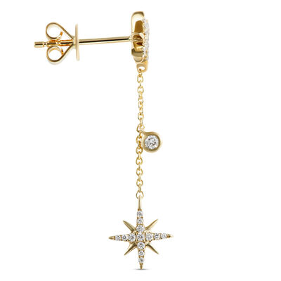 Star Cluster Diamond Dangle Earrings, 14k Yellow Gold