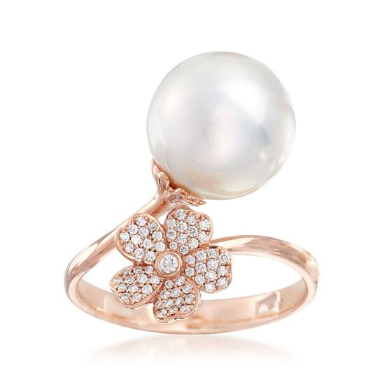 Mikimoto Rose Gold Cultured South Sea Pearl & Diamond Cherry Blossom Ring 18K