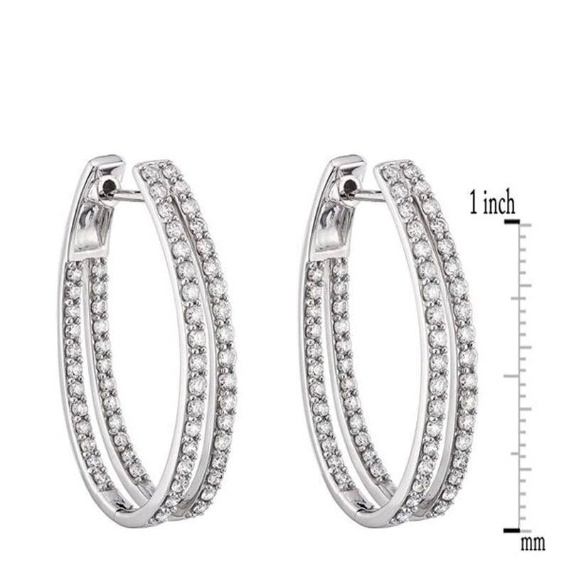 Double Diamond Hoop Earrings 14K image number 2
