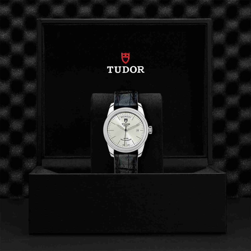 TUDOR Glamour Date+Day Watch Silver Dial Black Leather Strap, 39mm image number 2