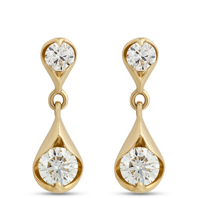 Classic Round Diamond Drop Earrings, &frac34; Carat Total Weight, 14k Yellow Gold