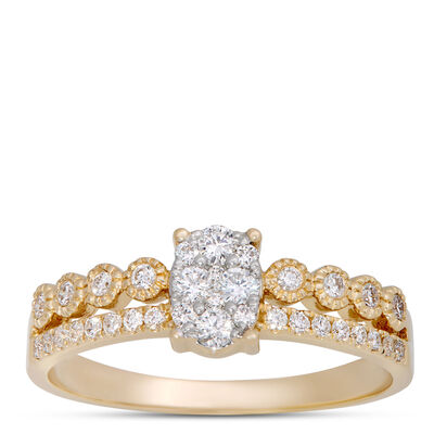 Oval Cluster Diamond Ring, 14K Yellow Gold