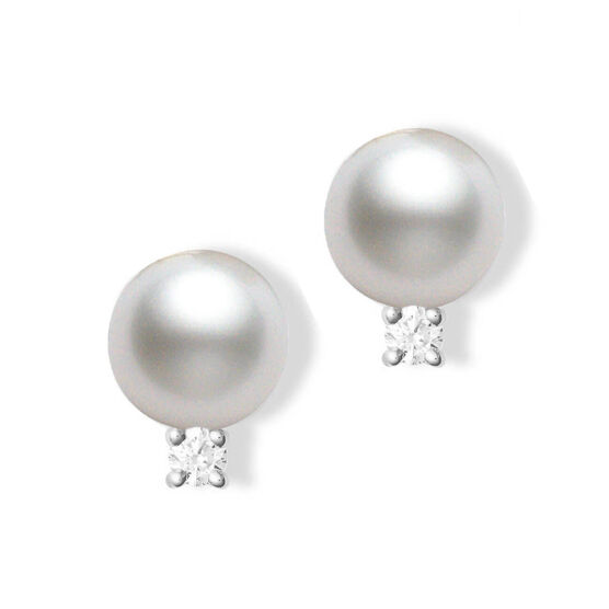 Mikimoto A+ Akoya Cultured Pearl & Diamond Stud Earrings 18K, 6mm