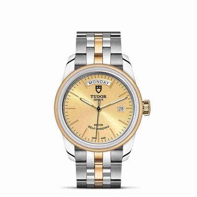 TUDOR Glamour Date+Day Watch Champagne Dial Steel Bracelet, 39mm