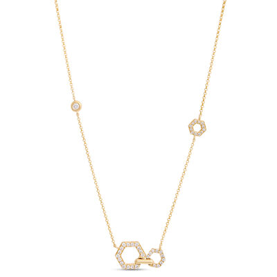 Hex Shaped Stations Diamond necklace, 14K Yellow Gold
