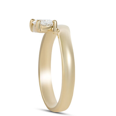 Asymmetrical Solitaire Oval Diamond Engagement Ring, 14K Yellow Gold