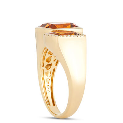 Cushion Cut Citrine and Diamond Bypass Ring, 14K Yellow Gold