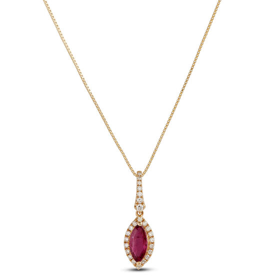 Marquise Ruby & Diamond Halo Necklace 14K