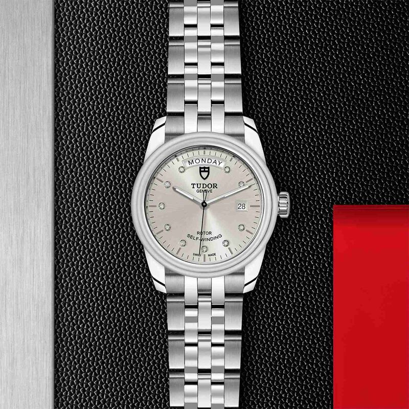 TUDOR Glamour Date+Day Watch Silver Dial Steel Bracelet, 39mm image number 3