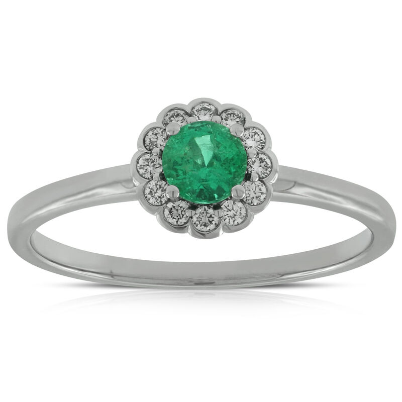 Emerald & Diamond Halo Ring 14K image number 0