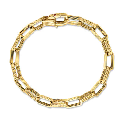 Roberto Coin 18K Yellow Gold Designer Gold Alternating Fluted And Ridged Rectangular Link Chain Bracelet