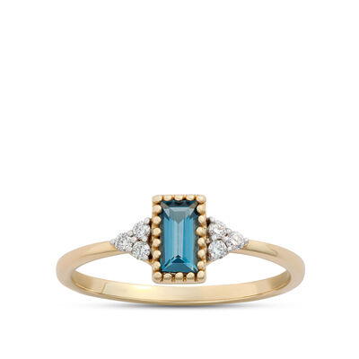 Emerald Cut Blue Topaz Ring, 14K Yellow Gold