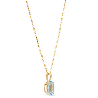 Oval Aquamarine Pendant Necklace, 14K Yellow Gold