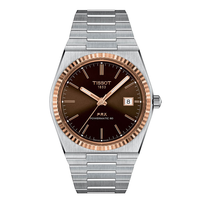 Tissot PRX Powermatic 80 Stainless Steel & 18K Gold Bezel Brown Dial Watch, 40mm image number 0