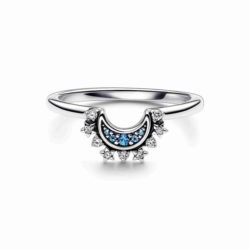 Pandora Celestial Blue Sparkling Moon Ring image number 1