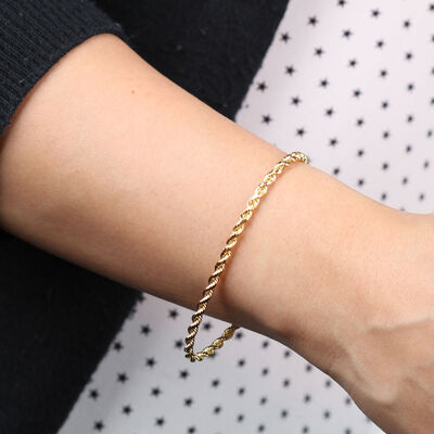 Diamond Cut Rope Bracelet 14K, 7.5"