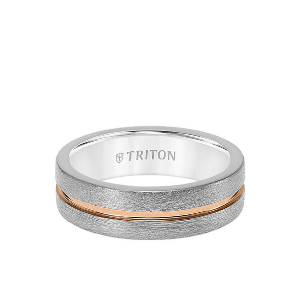 TRITON Gray Crystalline Finish with Rose Center Line Band in Grey Tungsten Carbide, 7MM
