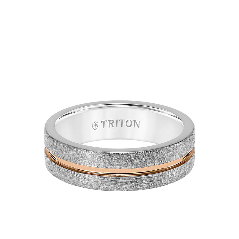TRITON Gray Crystalline Finish with Rose Center Line Band in Grey Tungsten Carbide, 7MM image number 1