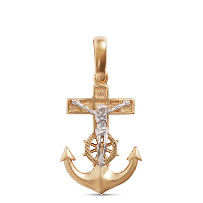 Toscano Two-Tone Anchor Charm, 14K Gold