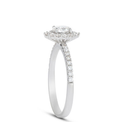 Oval Diamond Halo Engagement Ring, 14K White Gold