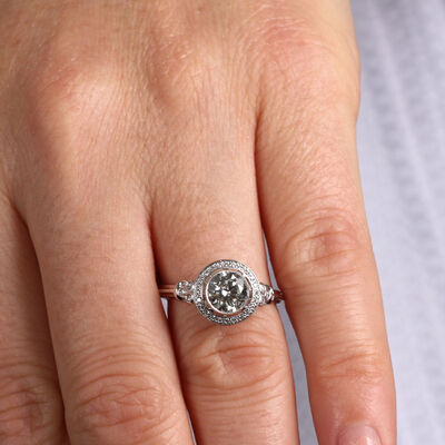 Bezel Halo Diamond Engagement Ring 14K