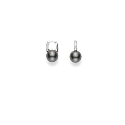 Mikimoto Black South Sea Cultured Pearl Earrings in 18K White Gold with Diamond