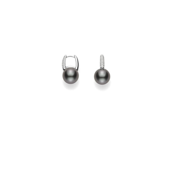 Mikimoto Black South Sea Pearl Earrings in 18K White Gold with Diamond