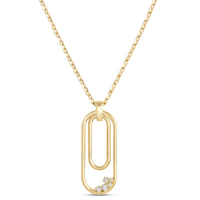 Toscano Double Paperclip Pendant Necklace with Round Diamonds, 1/10 Total Carat Weight, 18K Yellow Gold