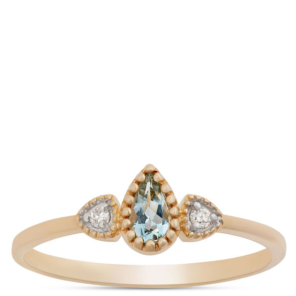 Pear Shaped Aquamarine and Diamond Ring, 14K Yellow Gold